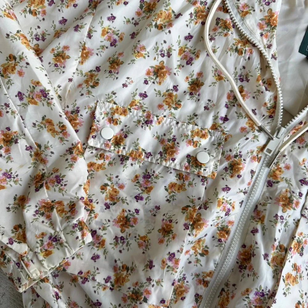 Wild Fable Floral Hooded Windbreaker Jacket Women's Size XS Cream